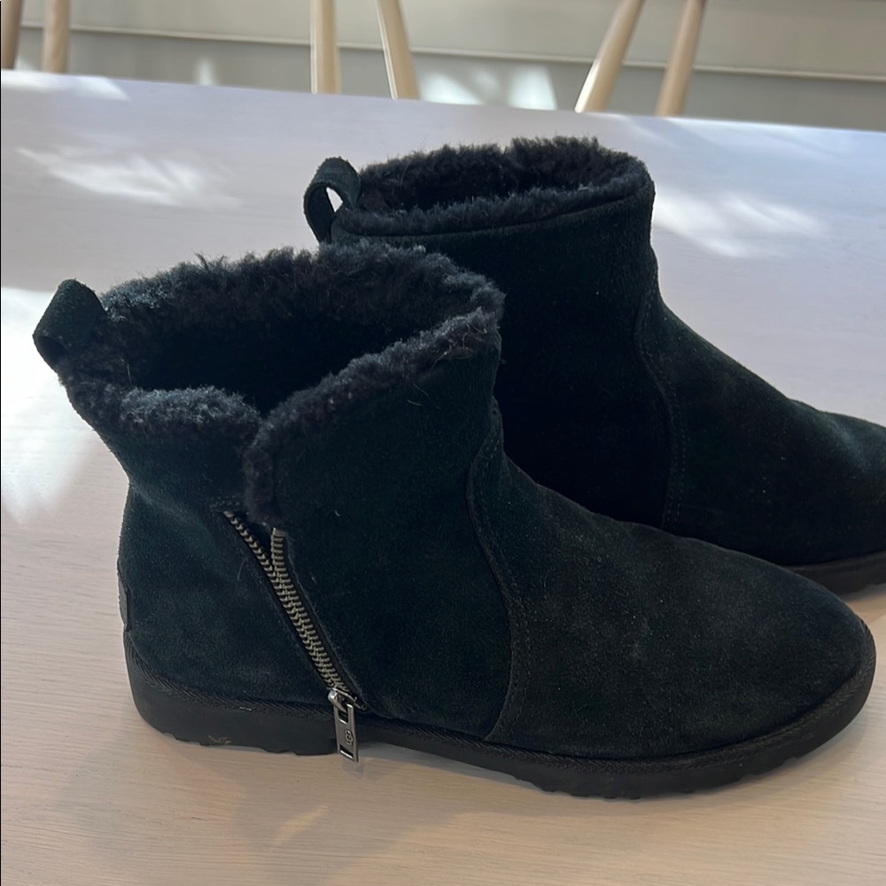 UGG Black Suede Ankle Boots with Faux Fur Lining